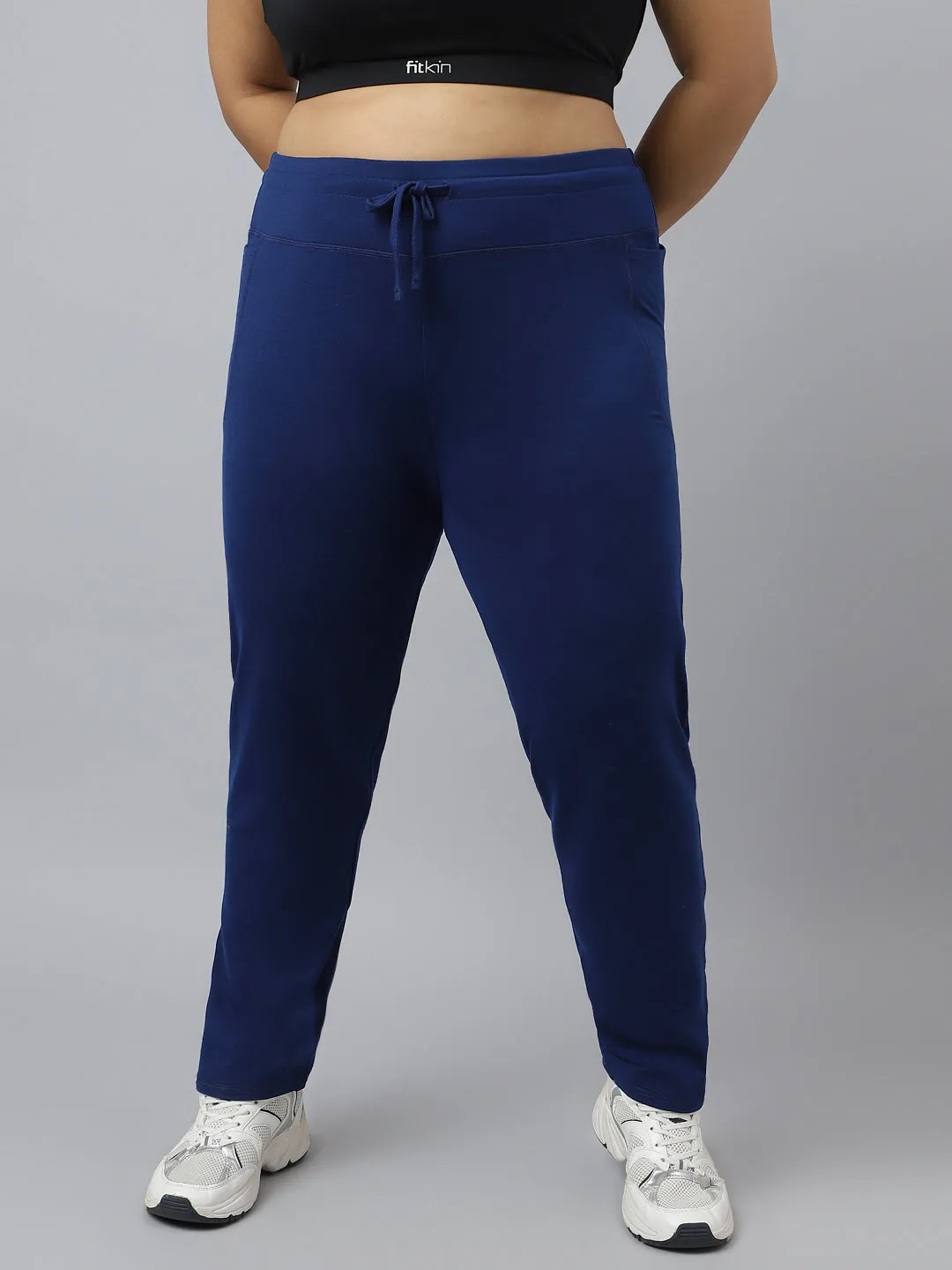 Fitkin Plus Size Ecofriendly Tencel Active Track Gym Straight Indigo Pants