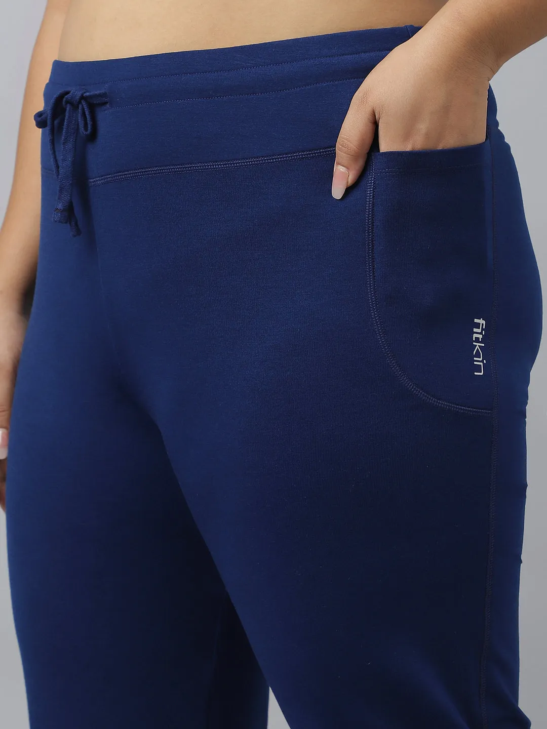 Fitkin Plus Size Ecofriendly Tencel Active Track Gym Straight Indigo Pants