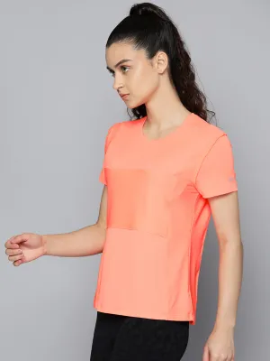 Fitkin Women Orange Self-striped Short Sleeves T-shirt