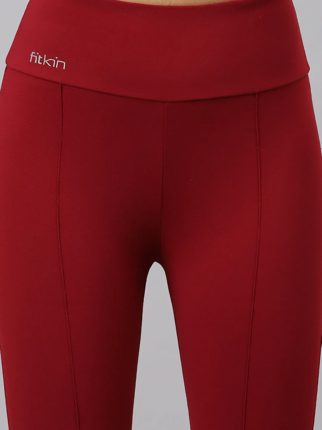 Fitkin Women's Maroon Pintuck Design Bootcut Trackpant