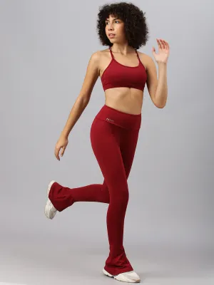 Fitkin Women's Maroon Pintuck Design Bootcut Trackpant