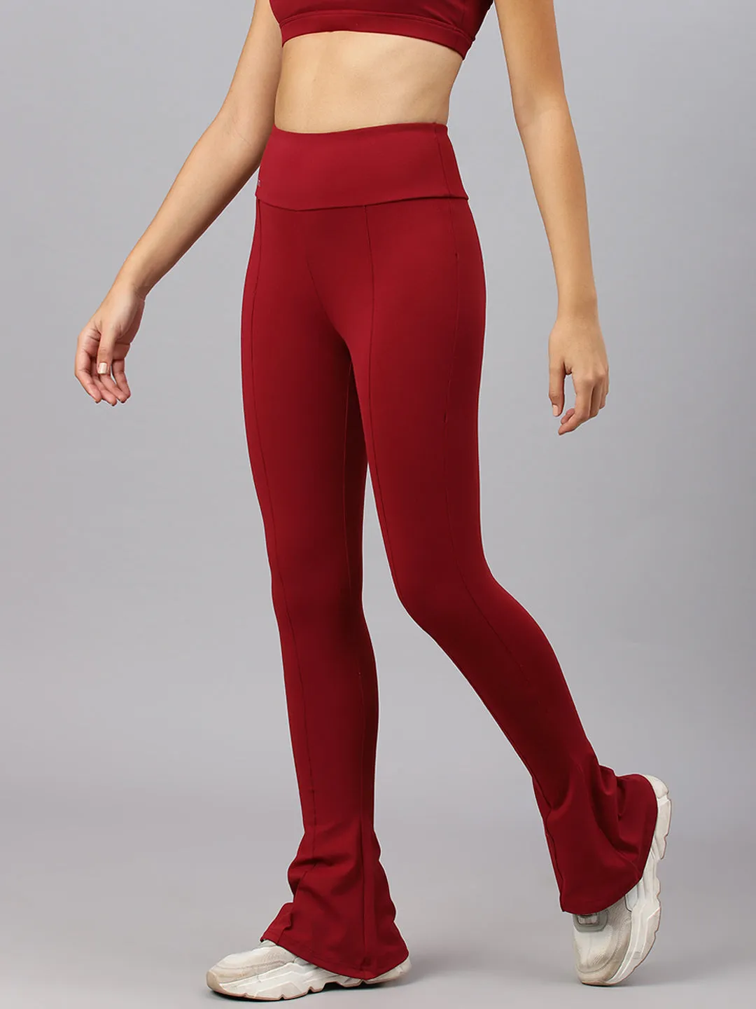 Fitkin Women's Maroon Pintuck Design Bootcut Trackpant