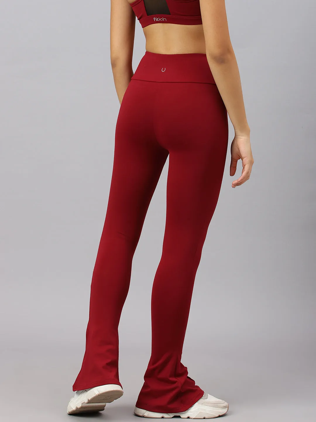 Fitkin Women's Maroon Pintuck Design Bootcut Trackpant