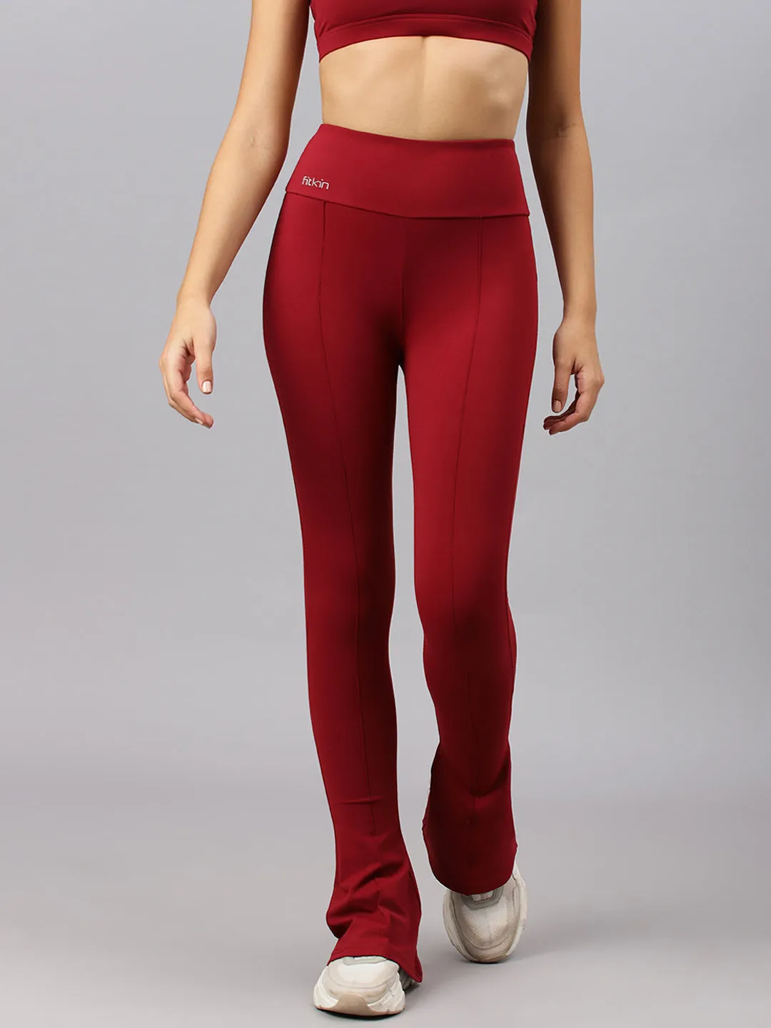 Fitkin Women's Maroon Pintuck Design Bootcut Trackpant