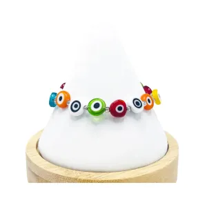Flat Evil Eye Stone Bracelet: 4 Colors, Handmade in Turkey