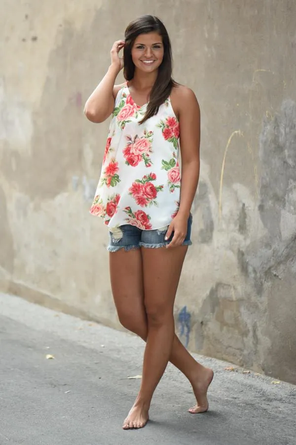 Floral Dream Tank Top ~ Ivory