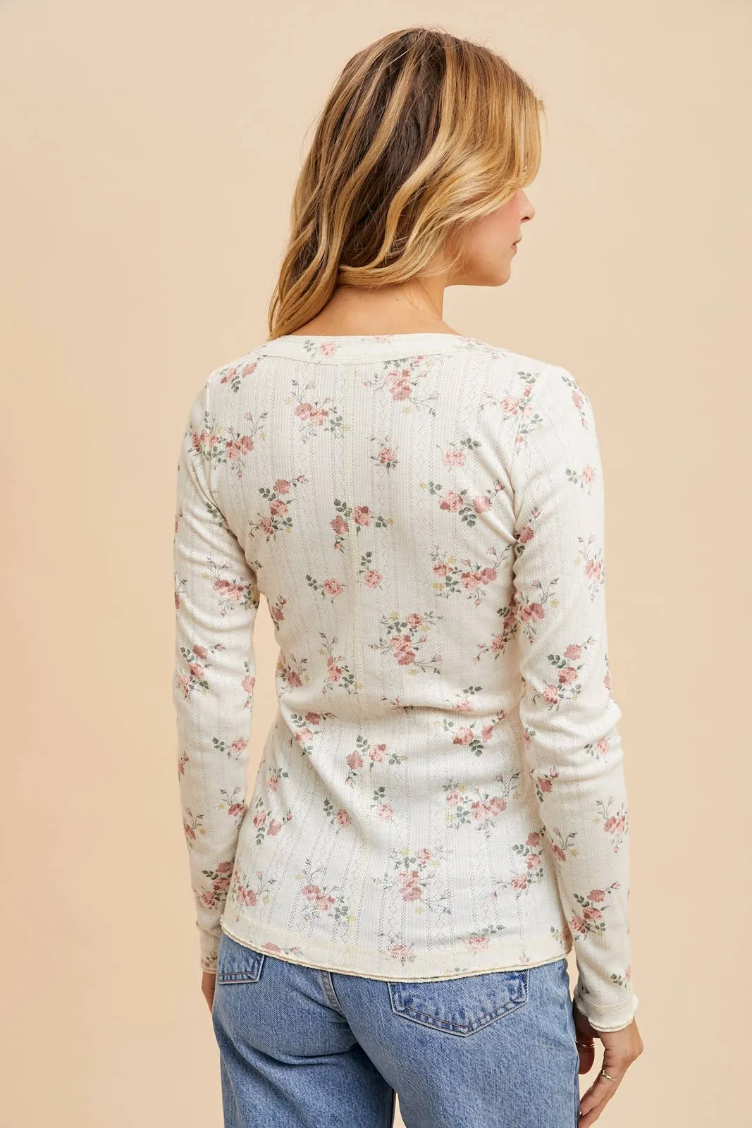 FLORAL HENLEY SNAP LONG SLEEVE TOP