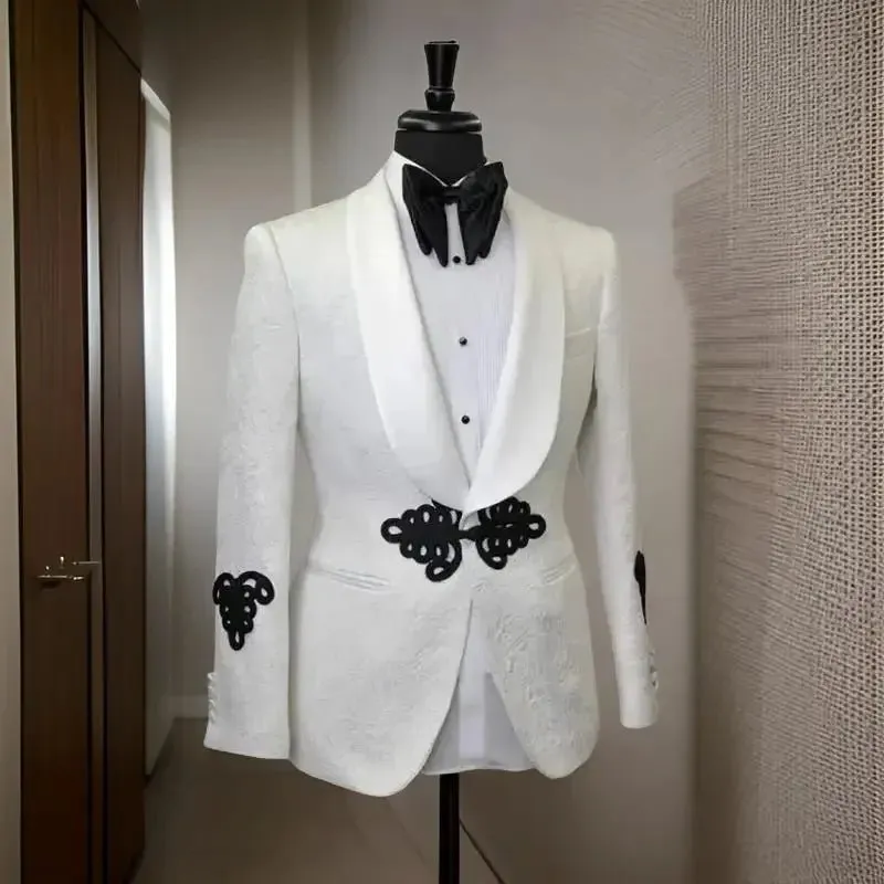 Floral Men’s Suit Jacket with Mandarin Buttons