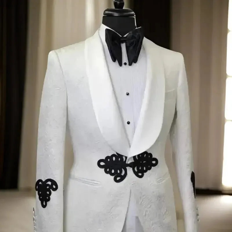 Floral Men’s Suit Jacket with Mandarin Buttons