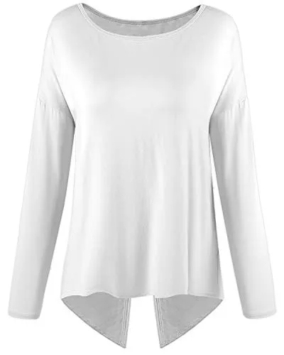 Fofitness Women's Running Long Sleeve T Shirt Workout Knotting Back Tee Activewear Top White