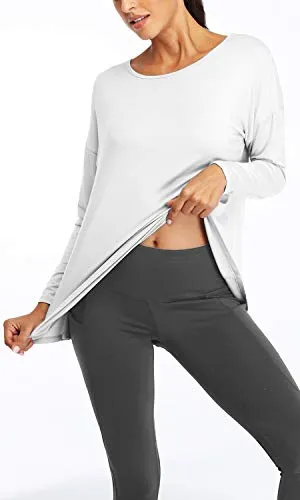 Fofitness Women's Running Long Sleeve T Shirt Workout Knotting Back Tee Activewear Top White