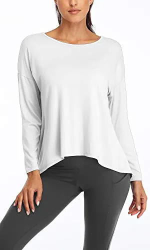Fofitness Women's Running Long Sleeve T Shirt Workout Knotting Back Tee Activewear Top White