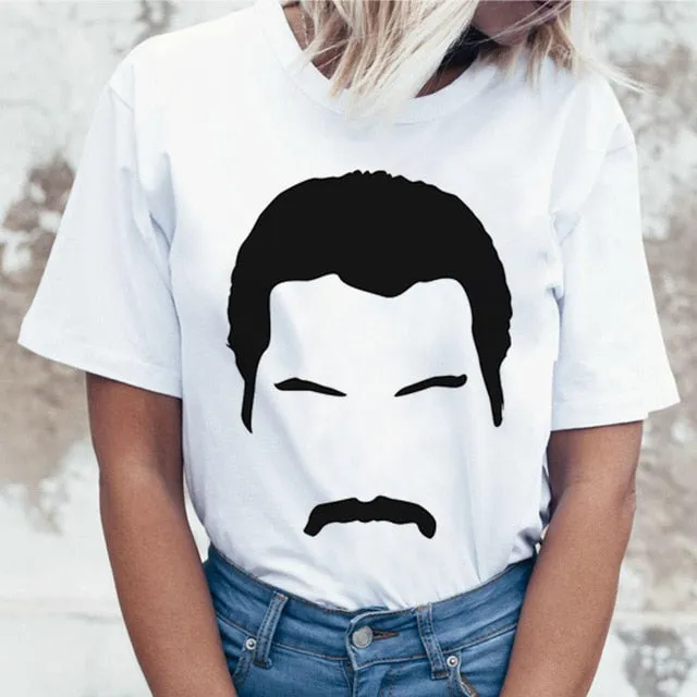 Freddie Mercury Queen Band T Shirt Women Harajuku Vintage Ullzang T-shirt Fashion Queen Tshirt 90s Graphic Rock Top Tees Female