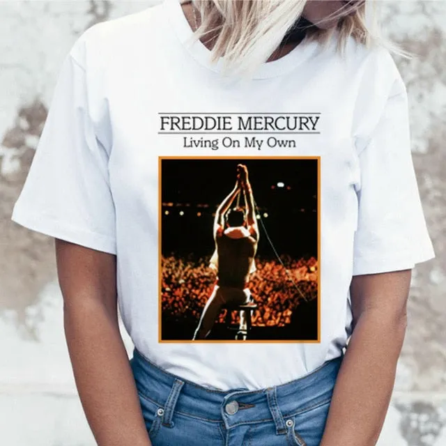 Freddie Mercury Queen Band T Shirt Women Harajuku Vintage Ullzang T-shirt Fashion Queen Tshirt 90s Graphic Rock Top Tees Female