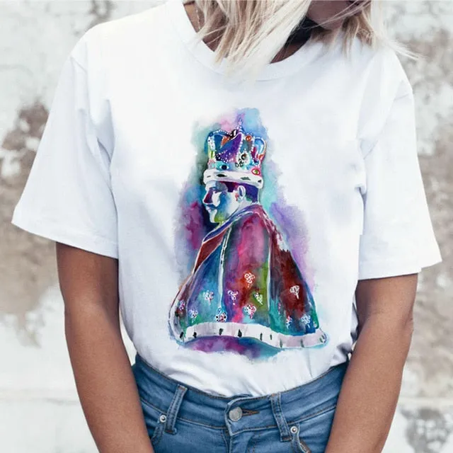 Freddie Mercury Queen Band T Shirt Women Harajuku Vintage Ullzang T-shirt Fashion Queen Tshirt 90s Graphic Rock Top Tees Female
