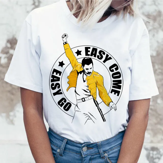 Freddie Mercury Queen Band T Shirt Women Harajuku Vintage Ullzang T-shirt Fashion Queen Tshirt 90s Graphic Rock Top Tees Female
