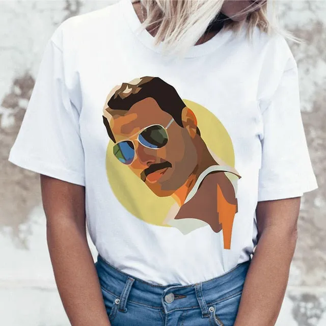 Freddie Mercury Queen Band T Shirt Women Harajuku Vintage Ullzang T-shirt Fashion Queen Tshirt 90s Graphic Rock Top Tees Female