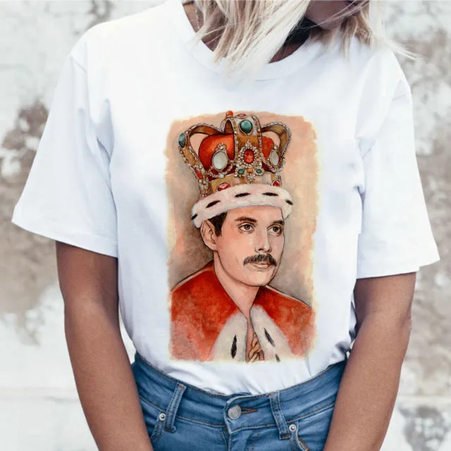 Freddie Mercury Queen Band T Shirt Women Harajuku Vintage Ullzang T-shirt Fashion Queen Tshirt 90s Graphic Rock Top Tees Female