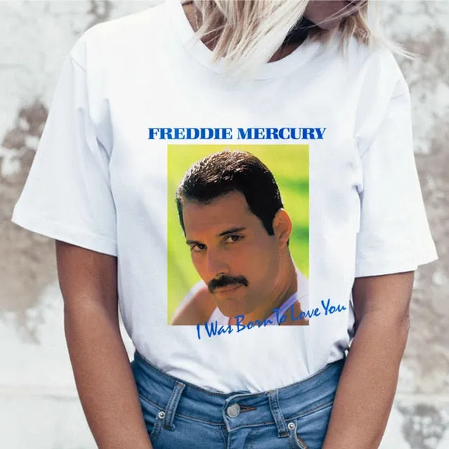 Freddie Mercury Queen Band T Shirt Women Harajuku Vintage Ullzang T-shirt Fashion Queen Tshirt 90s Graphic Rock Top Tees Female