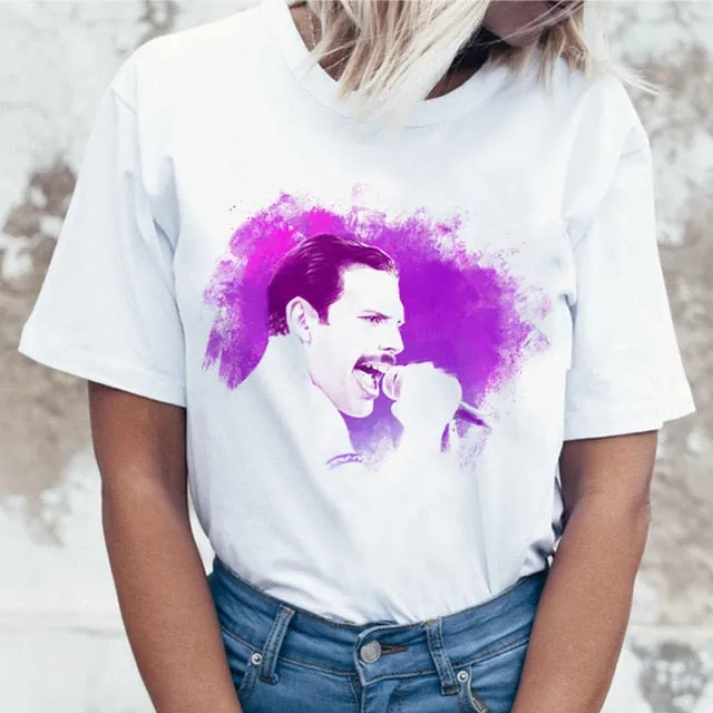 Freddie Mercury Queen Band T Shirt Women Harajuku Vintage Ullzang T-shirt Fashion Queen Tshirt 90s Graphic Rock Top Tees Female