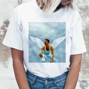 Freddie Mercury Queen Band T Shirt Women Harajuku Vintage Ullzang T-shirt Fashion Queen Tshirt 90s Graphic Rock Top Tees Female