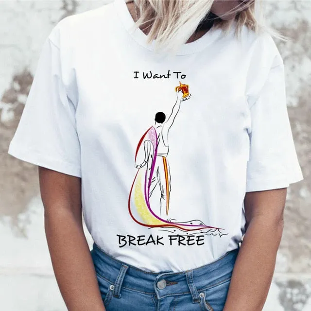 Freddie Mercury Queen Band T Shirt Women Harajuku Vintage Ullzang T-shirt Fashion Queen Tshirt 90s Graphic Rock Top Tees Female
