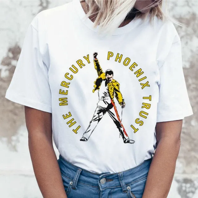 Freddie Mercury Queen Band T Shirt Women Harajuku Vintage Ullzang T-shirt Fashion Queen Tshirt 90s Graphic Rock Top Tees Female