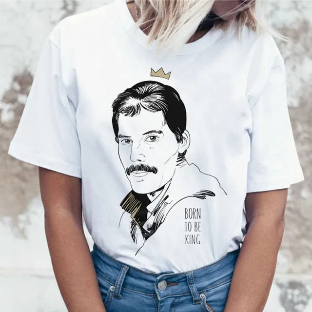 Freddie Mercury Queen Band T Shirt Women Harajuku Vintage Ullzang T-shirt Fashion Queen Tshirt 90s Graphic Rock Top Tees Female