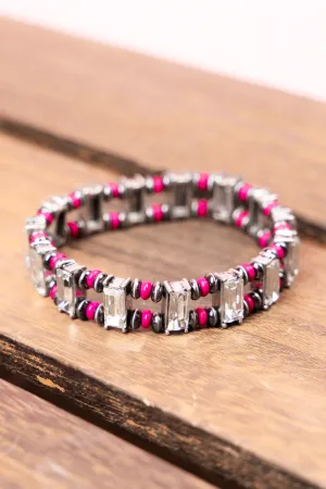 Fuchsia York Town Silvertone Beaded Bracelet Set
