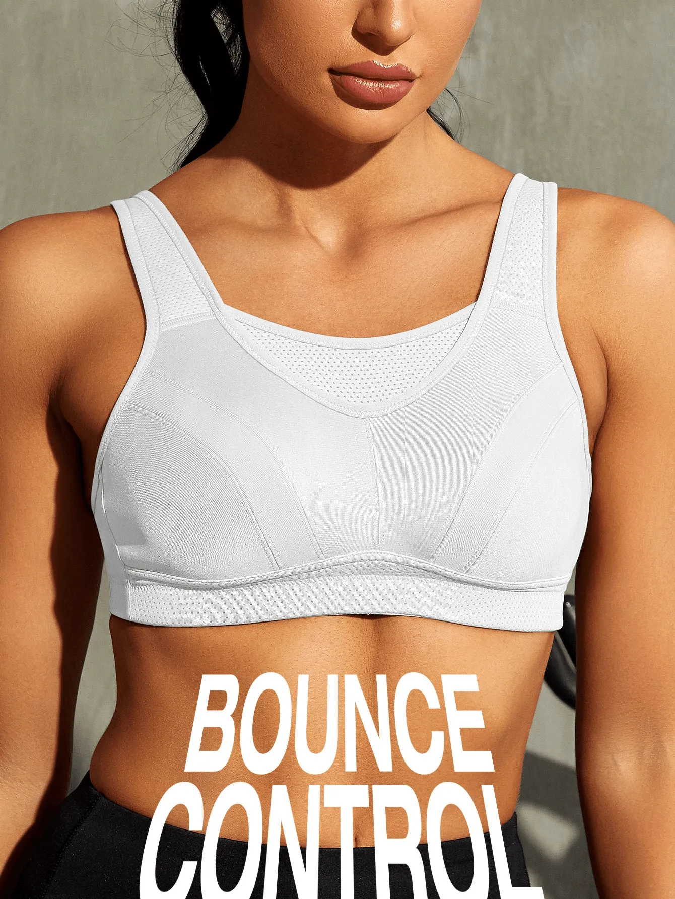 Full Coverage High Support Impact Solid wirefree Sports Bra White