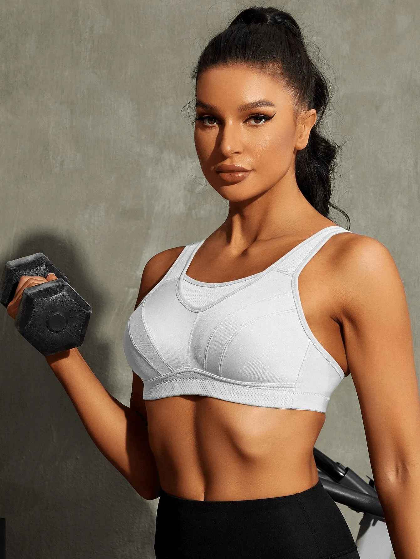 Full Coverage High Support Impact Solid wirefree Sports Bra White