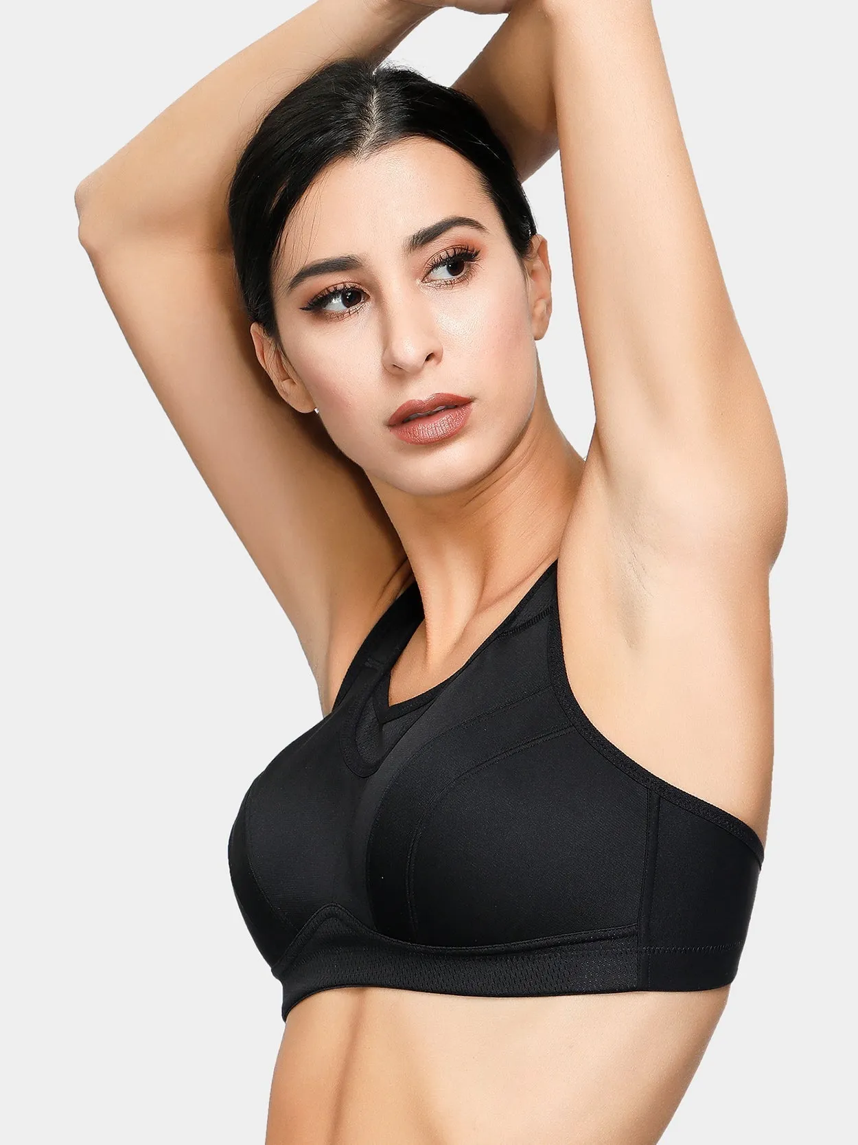 Full Coverage High Support Solid Sports Bra Black