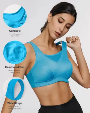 Full Coverage High Support Solid Sports Bra Blue
