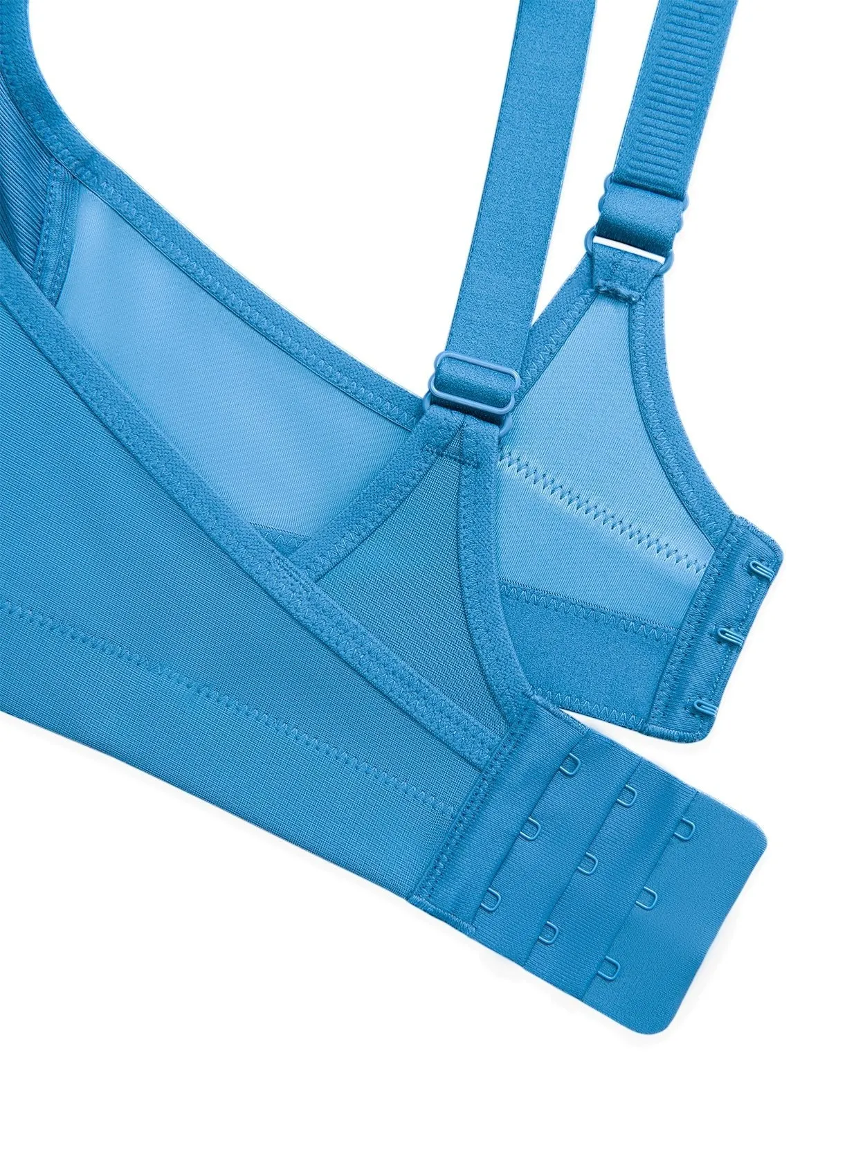 Full Coverage High Support Solid Sports Bra Blue
