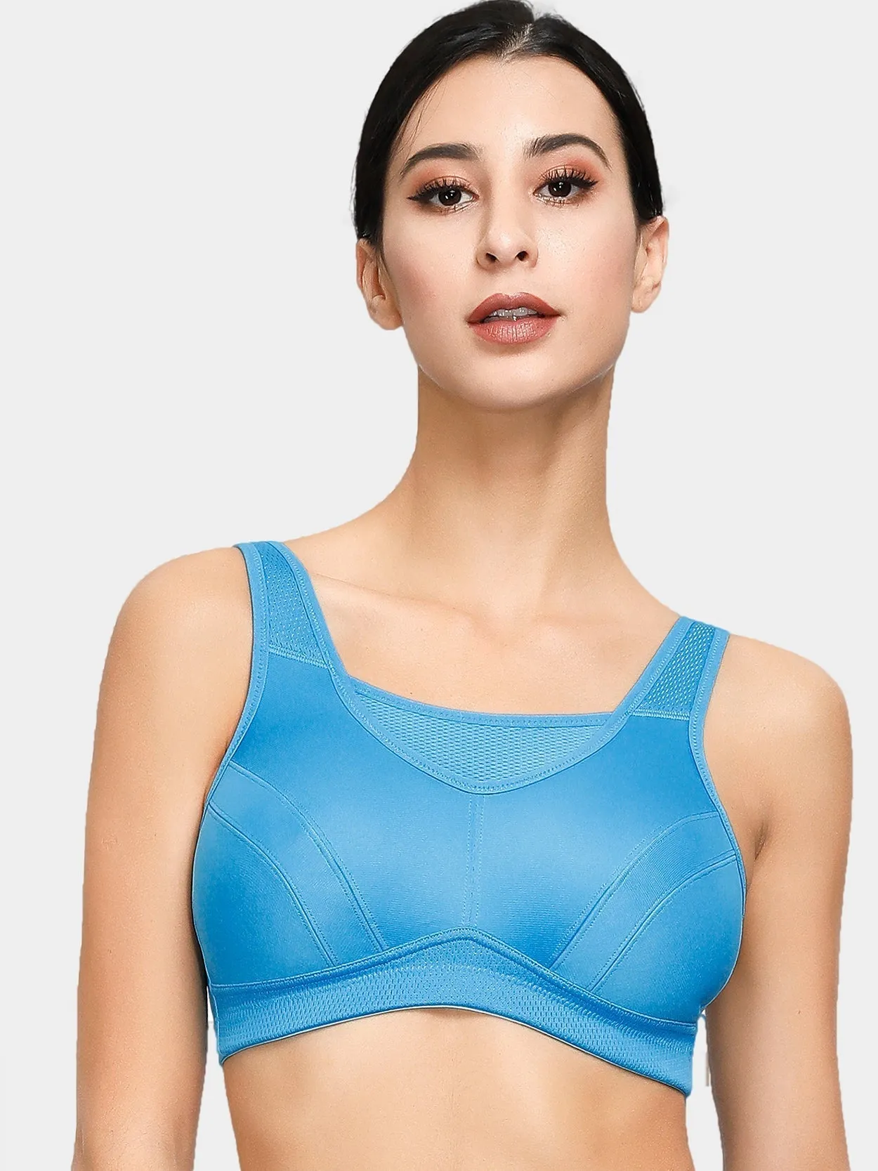 Full Coverage High Support Solid Sports Bra Blue