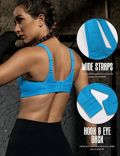 Full Coverage High Support Solid Sports Bra Blue