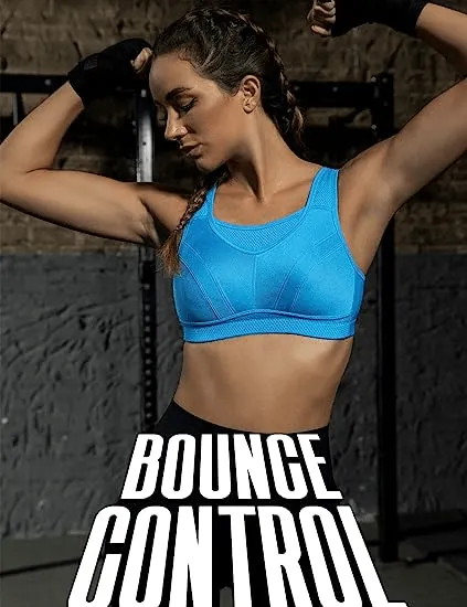Full Coverage High Support Solid Sports Bra Blue