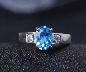 Genuine Swiss Blue Topaz Ring, Sterling Silver Adjustable Engagement  Ring - CZ Ring