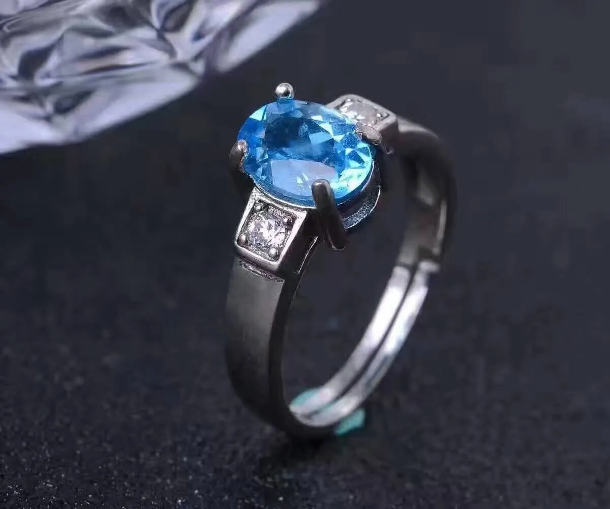 Genuine Swiss Blue Topaz Ring, Sterling Silver Adjustable Engagement  Ring - CZ Ring
