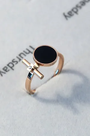 Geometric Black Enamel Ring
