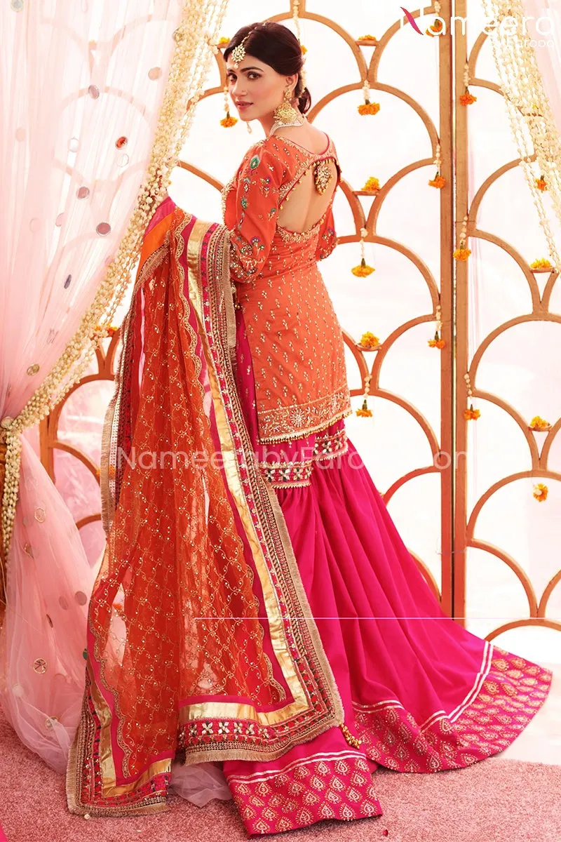 Gharara Pakistani with Orange Kameez and Dupatta #BS648