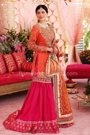 Gharara Pakistani with Orange Kameez and Dupatta #BS648