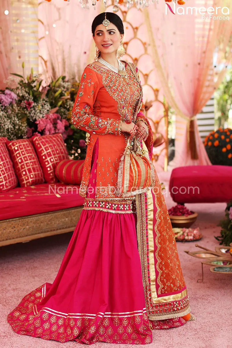 Gharara Pakistani with Orange Kameez and Dupatta #BS648