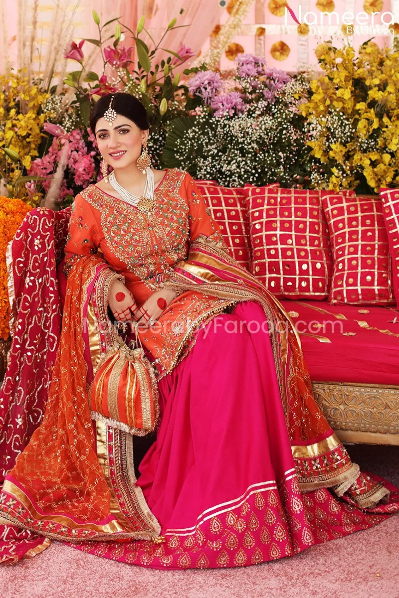 Gharara Pakistani with Orange Kameez and Dupatta #BS648