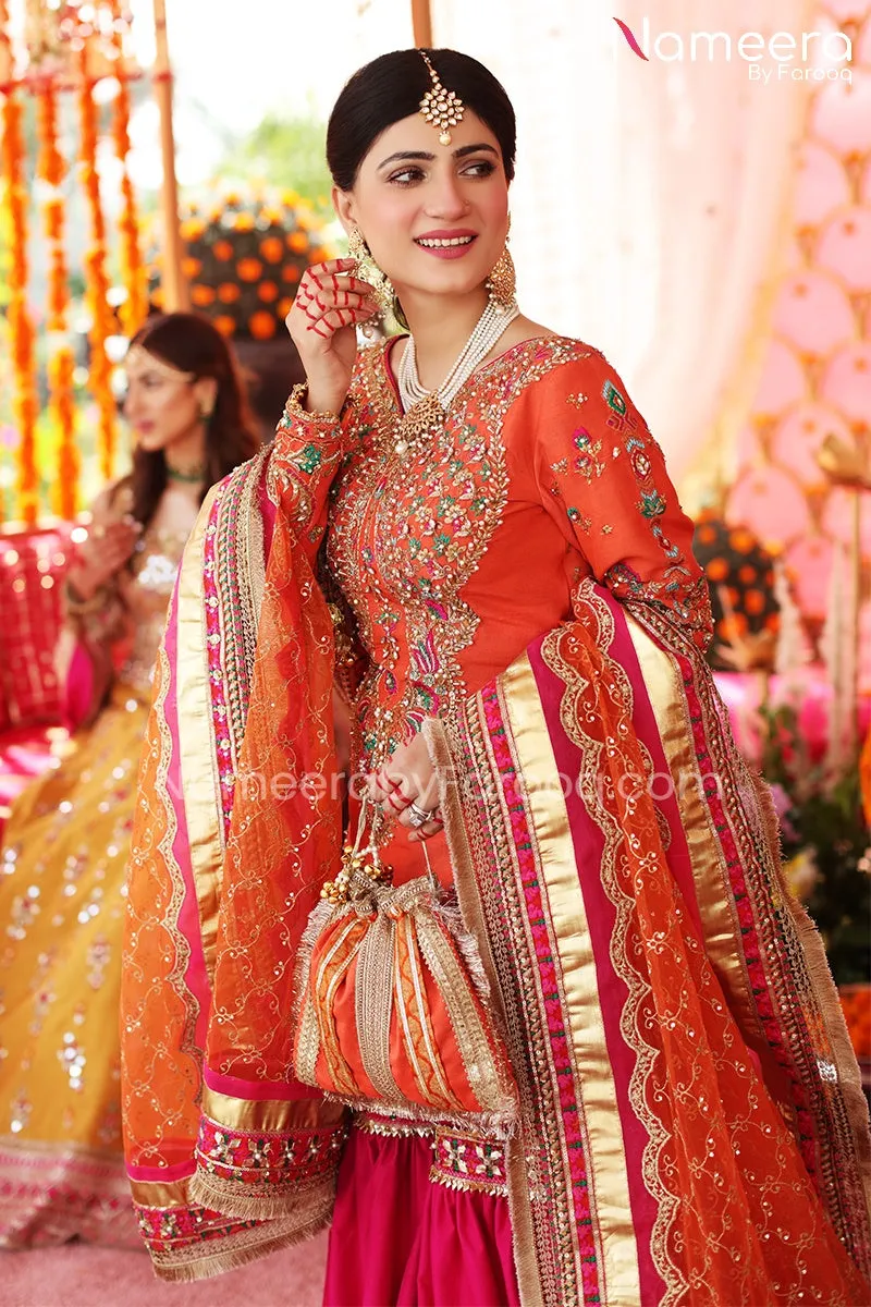 Gharara Pakistani with Orange Kameez and Dupatta #BS648