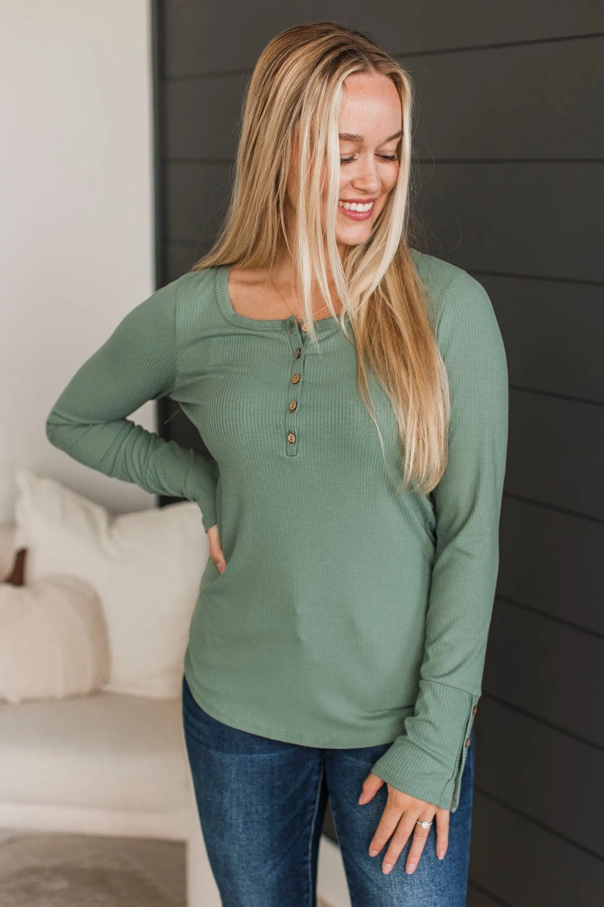 Give Your Best Henley Top- Sage
