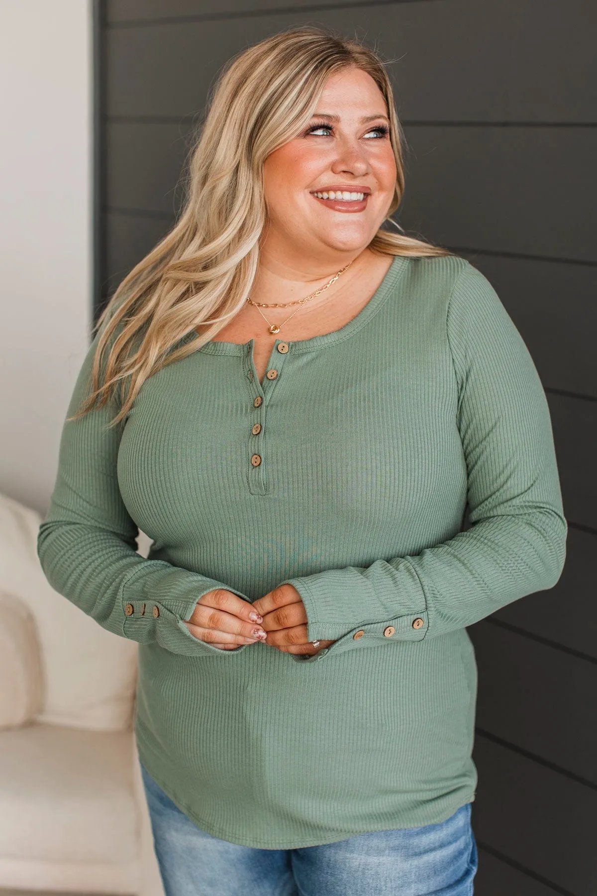 Give Your Best Henley Top- Sage