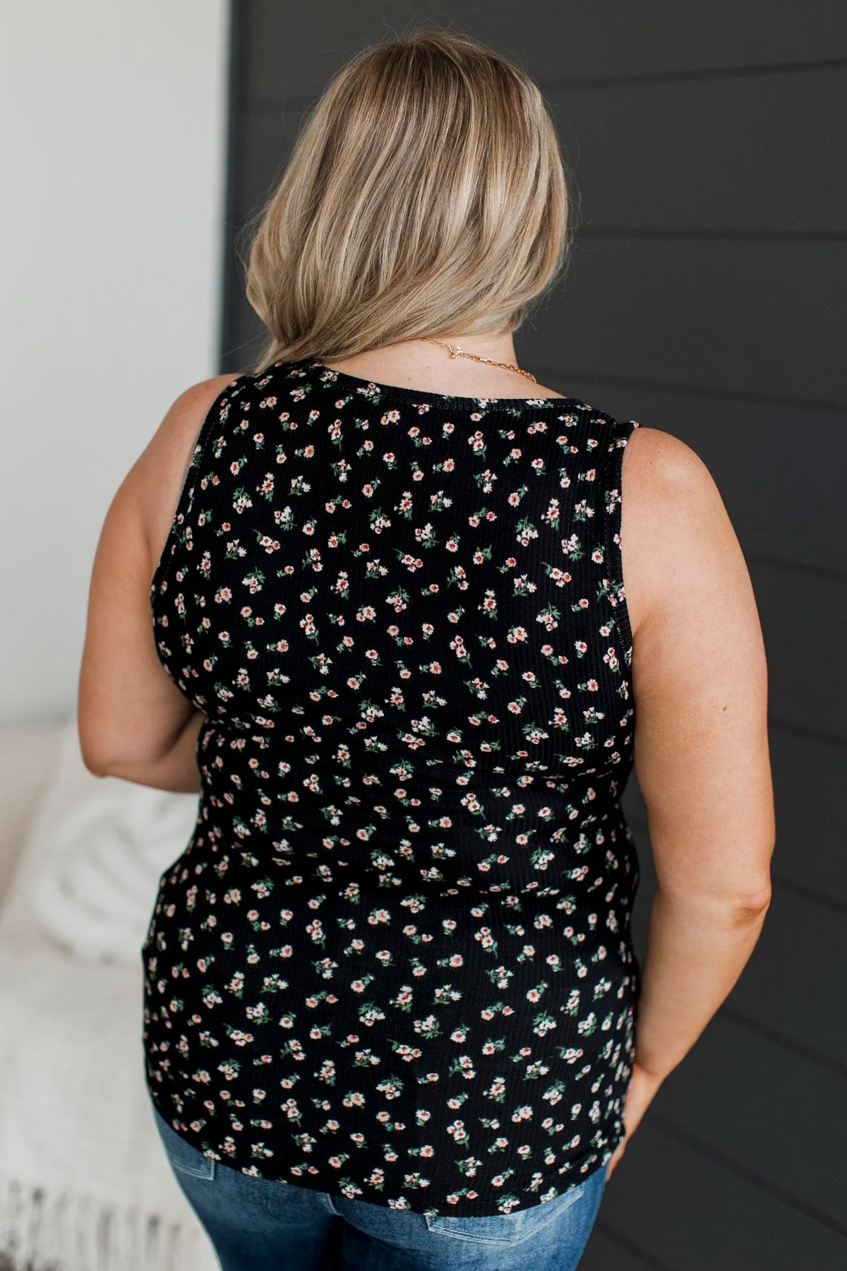 Gives Me Life Floral Tank Top- Black