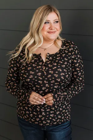 Going Along Floral Henley Top- Black & Rust