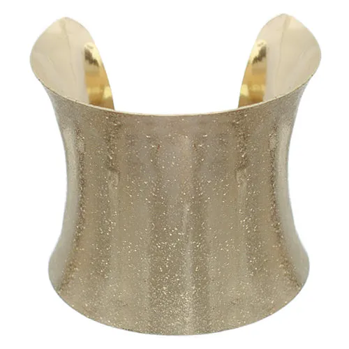 Gold Long Textured Metal Cuff Bracelet